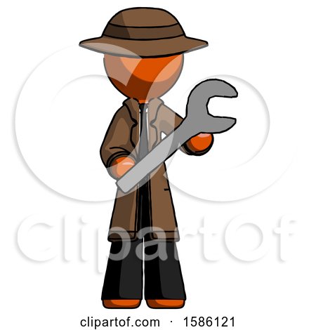 Orange Detective Man Holding Large Wrench with Both Hands by Leo Blanchette