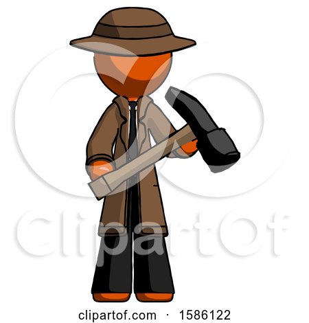 Orange Detective Man Holding Hammer Ready to Work by Leo Blanchette