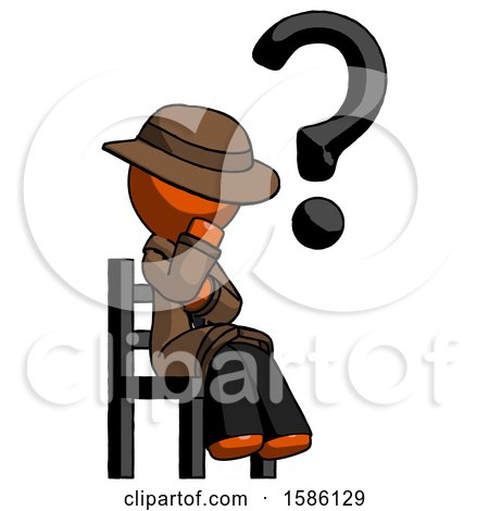 Orange Detective Man Question Mark Concept, Sitting on Chair Thinking by Leo Blanchette