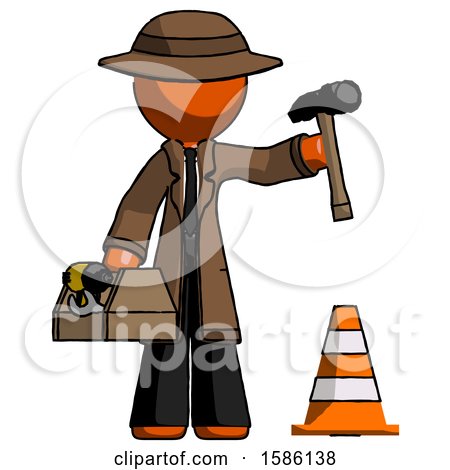 Orange Detective Man Under Construction Concept, Traffic Cone and Tools by Leo Blanchette