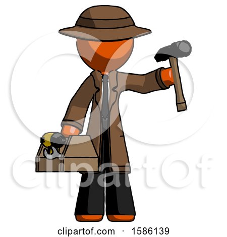 Orange Detective Man Holding Tools and Toolchest Ready to Work by Leo Blanchette