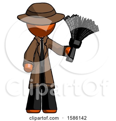 Orange Detective Man Holding Feather Duster Facing Forward by Leo Blanchette