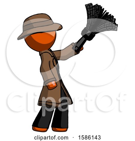 Orange Detective Man Dusting with Feather Duster Upwards by Leo Blanchette