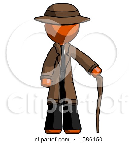 Orange Detective Man Standing with Hiking Stick by Leo Blanchette