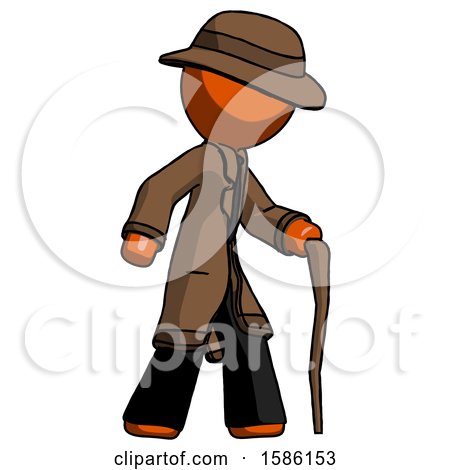 Orange Detective Man Walking with Hiking Stick by Leo Blanchette