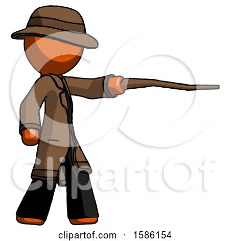 Orange Detective Man Pointing with Hiking Stick by Leo Blanchette