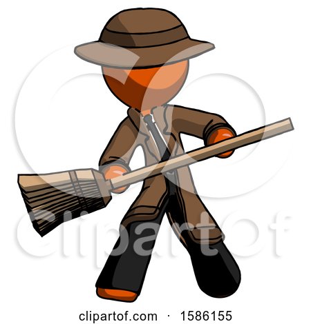 Orange Detective Man Broom Fighter Defense Pose by Leo Blanchette