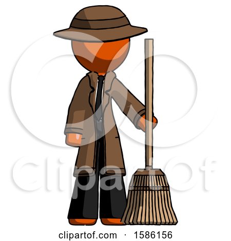 Orange Detective Man Standing with Broom Cleaning Services by Leo Blanchette