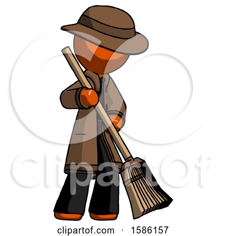 Orange Detective Man Sweeping Area with Broom by Leo Blanchette