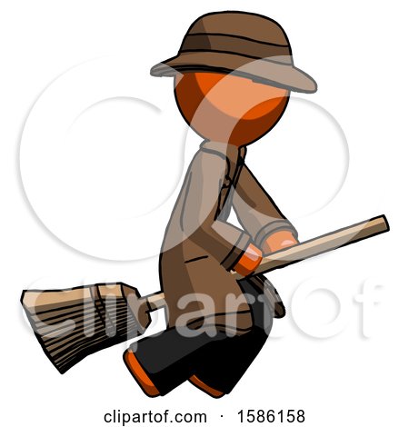 Orange Detective Man Flying on Broom by Leo Blanchette