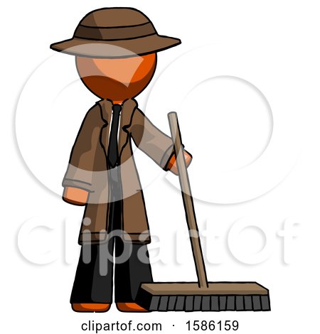 Orange Detective Man Standing with Industrial Broom by Leo Blanchette