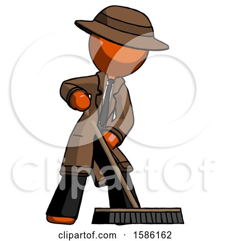 Orange Detective Man Cleaning Services Janitor Sweeping Floor with Push Broom by Leo Blanchette