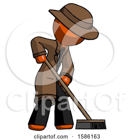 Orange Detective Man Cleaning Services Janitor Sweeping Side View by Leo Blanchette