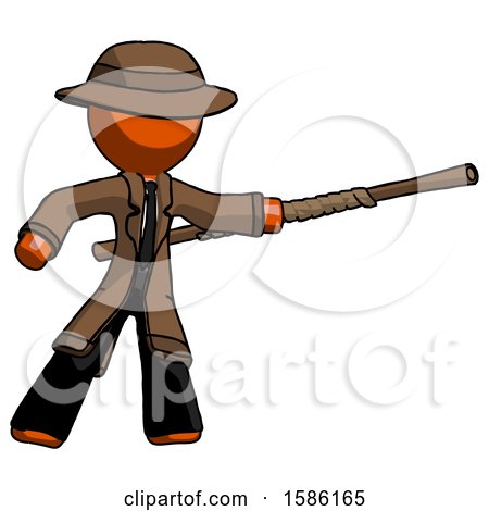 Orange Detective Man Bo Staff Pointing Right Kung Fu Pose by Leo Blanchette