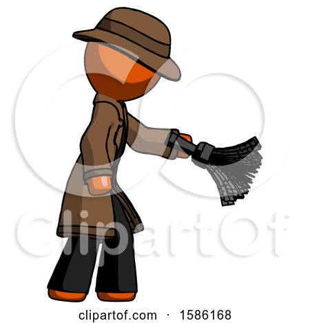 Orange Detective Man Dusting with Feather Duster Downwards by Leo Blanchette