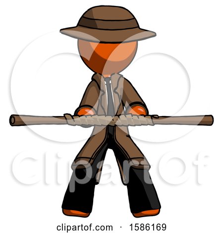 Orange Detective Man Bo Staff Kung Fu Defense Pose by Leo Blanchette