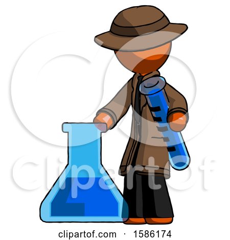Orange Detective Man Holding Test Tube Beside Beaker or Flask by Leo Blanchette