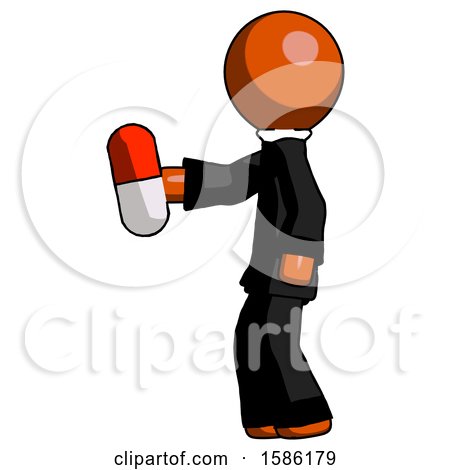Orange Clergy Man Holding Red Pill Walking to Left by Leo Blanchette