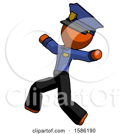 Orange Police Man Running Away in Hysterical Panic Direction Left by Leo Blanchette