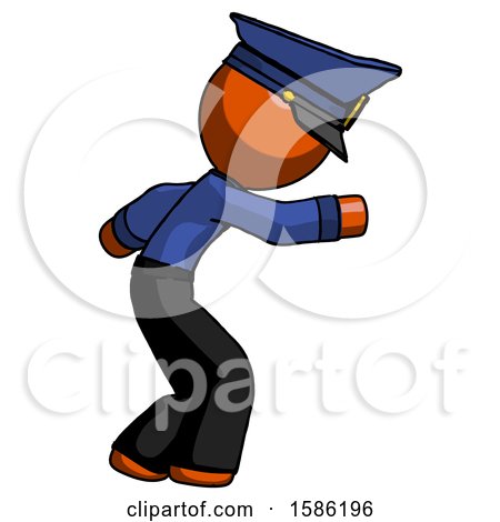 Orange Police Man Sneaking While Reaching for Something by Leo Blanchette