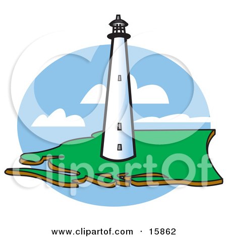 Tall White Lighthouse On The Coast Clipart Illustration by Andy Nortnik