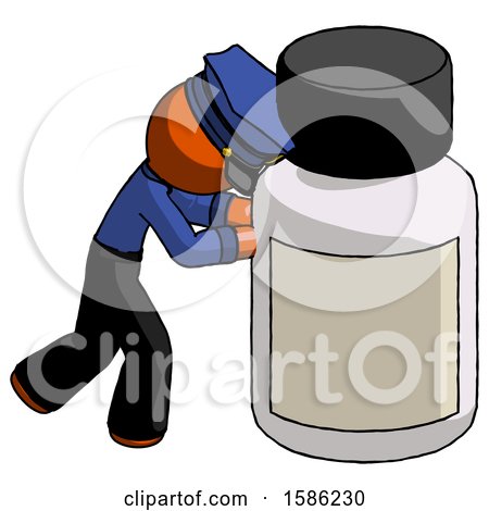 Orange Police Man Pushing Large Medicine Bottle by Leo Blanchette