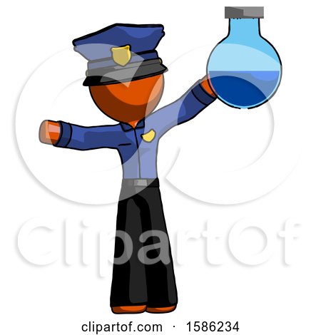 Orange Police Man Holding Large Round Flask or Beaker by Leo Blanchette