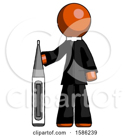 Orange Clergy Man Standing with Large Thermometer by Leo Blanchette