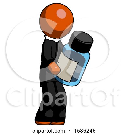 Orange Clergy Man Holding Glass Medicine Bottle by Leo Blanchette