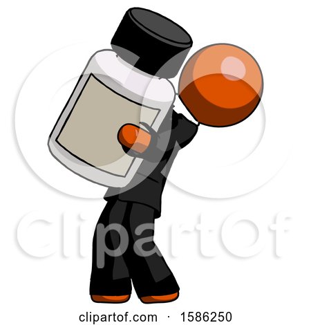 Orange Clergy Man Holding Large White Medicine Bottle by Leo Blanchette