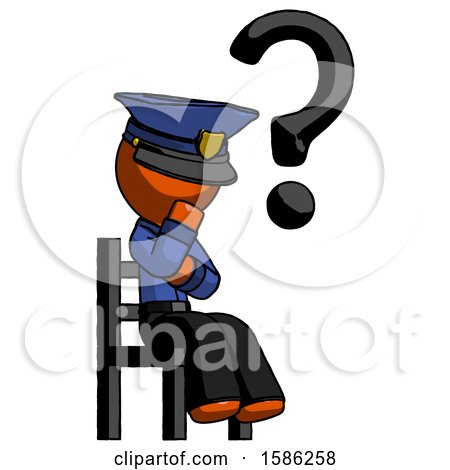 Orange Police Man Question Mark Concept, Sitting on Chair Thinking by Leo Blanchette