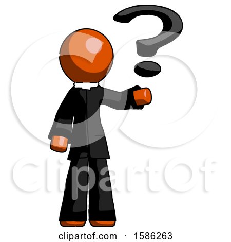 Orange Clergy Man Holding Question Mark to Right by Leo Blanchette
