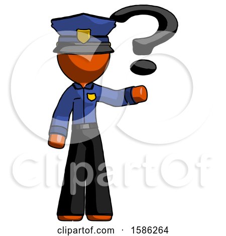 Orange Police Man Holding Question Mark to Right by Leo Blanchette