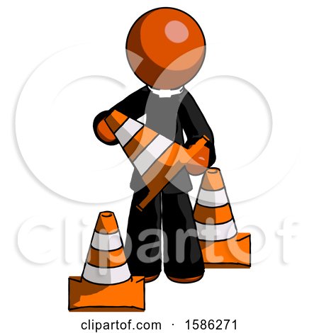 Orange Clergy Man Holding a Traffic Cone by Leo Blanchette