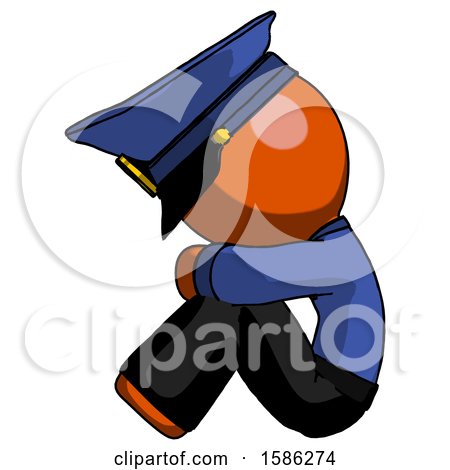 Orange Police Man Sitting with Head down Facing Sideways Left by Leo Blanchette