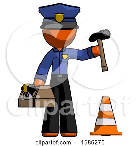 Orange Police Man Under Construction Concept, Traffic Cone and Tools by Leo Blanchette