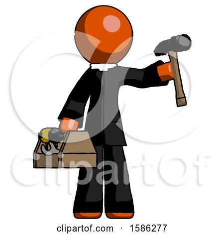 Orange Clergy Man Holding Tools and Toolchest Ready to Work by Leo Blanchette
