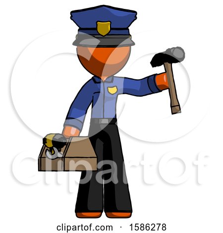 Orange Police Man Holding Tools and Toolchest Ready to Work by Leo Blanchette