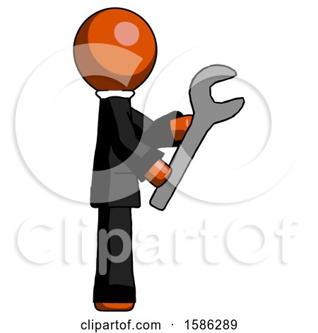 Orange Clergy Man Using Wrench Adjusting Something to Right by Leo Blanchette