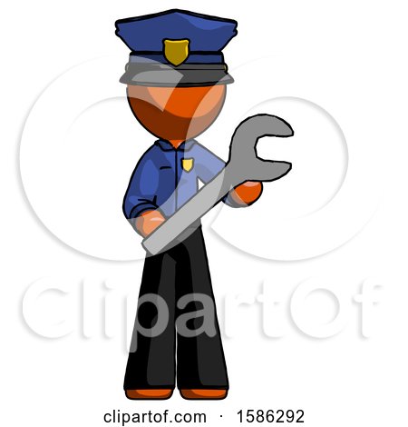 Orange Police Man Holding Large Wrench with Both Hands by Leo Blanchette