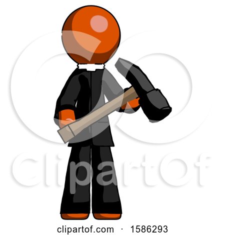 Orange Clergy Man Holding Hammer Ready to Work by Leo Blanchette