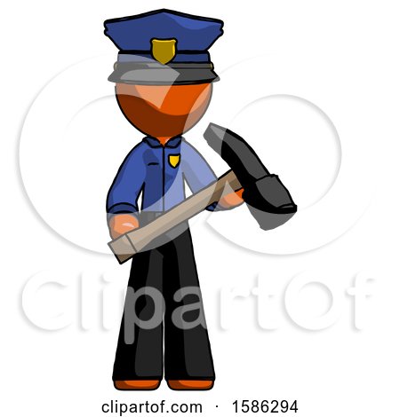 Orange Police Man Holding Hammer Ready to Work by Leo Blanchette
