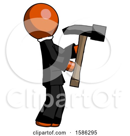 Orange Clergy Man Hammering Something on the Right by Leo Blanchette