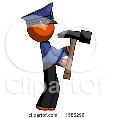 Orange Police Man Hammering Something on the Right by Leo Blanchette