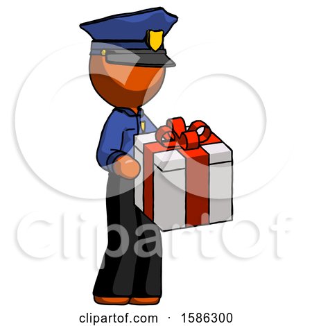 Orange Police Man Giving a Present by Leo Blanchette