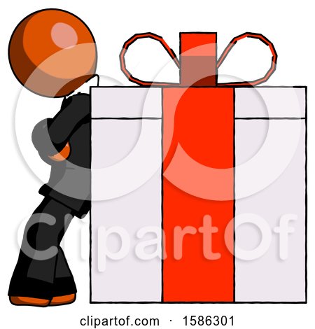 Orange Clergy Man Gift Concept - Leaning Against Large Present by Leo Blanchette