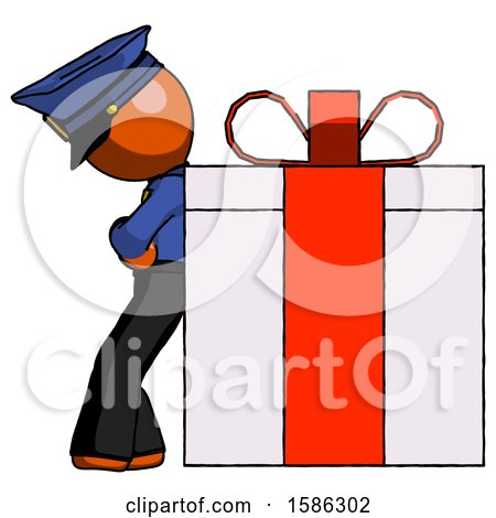 Orange Police Man Gift Concept - Leaning Against Large Present by Leo Blanchette