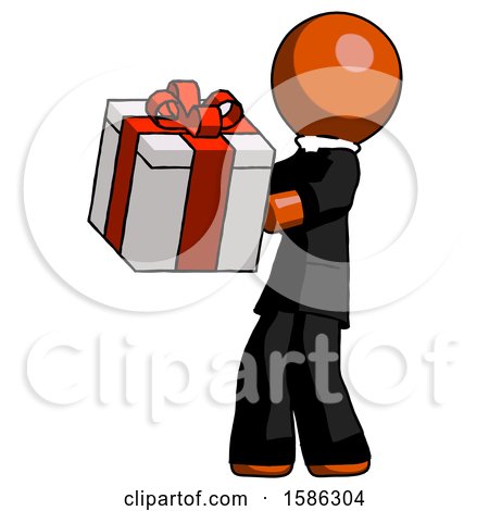 Orange Clergy Man Presenting a Present with Large Red Bow on It by Leo Blanchette