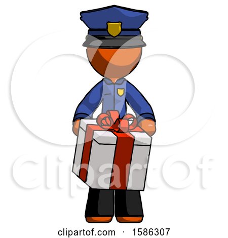 Orange Police Man Gifting Present with Large Bow Front View by Leo Blanchette