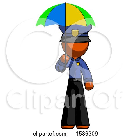 Orange Police Man Holding Umbrella Rainbow Colored by Leo Blanchette